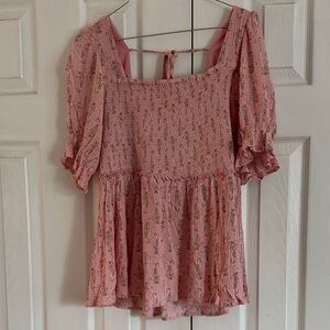 White Birch Pink Floral Women's X-Large
Self: 100% rayon 
Lining:100% polyester